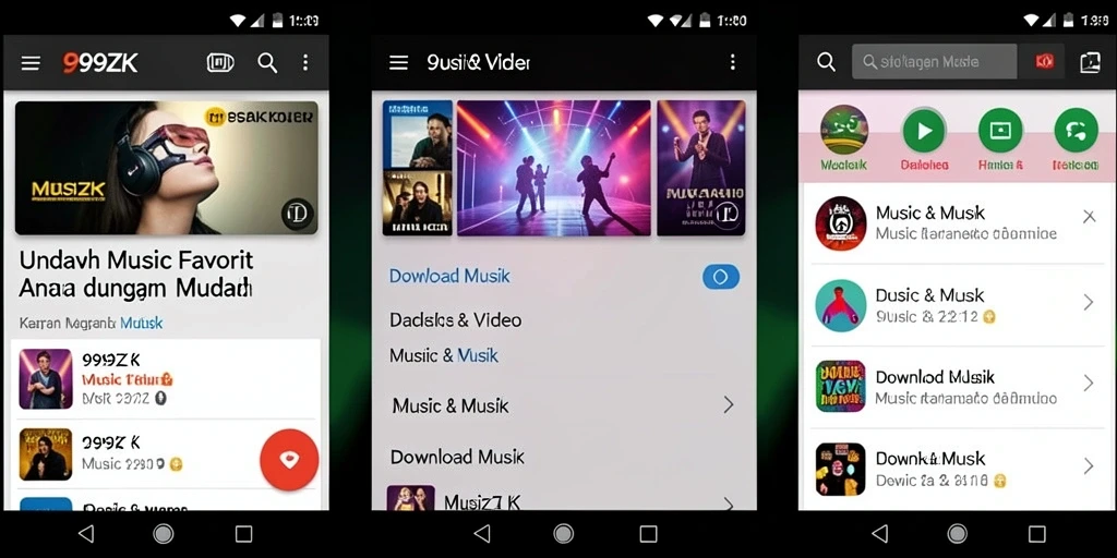 Tampilan antarmuka sederhana aplikasi Download Musik 999ZK.