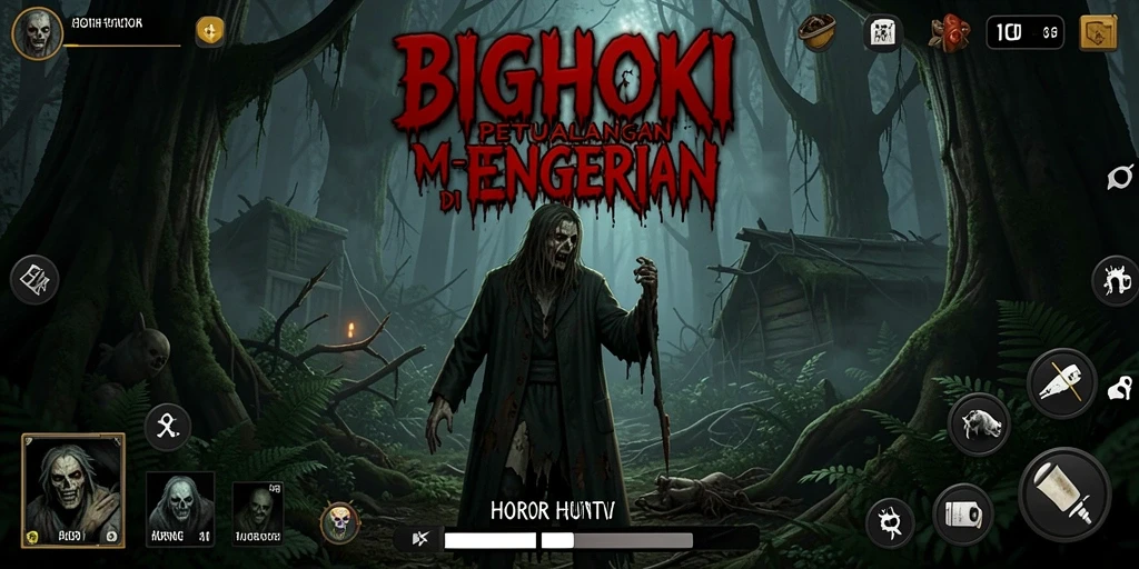 Antarmuka BIGHOKI yang menciptakan suasana misterius di hutan.