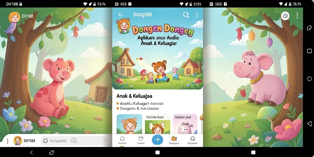 Tampilan antarmuka aplikasi DV188 dengan koleksi dongeng audio.