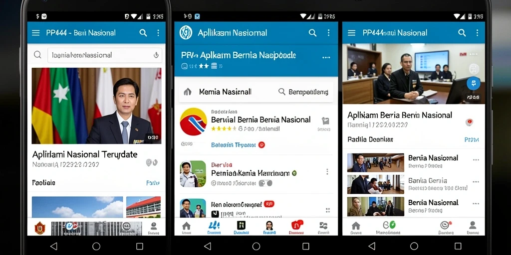 Antarmuka aplikasi PP444 menampilkan berita nasional terkini dengan jelas dan menarik.