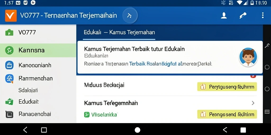 Antarmuka VO777 yang sederhana dan fungsional dalam Kamus Terjemahan.